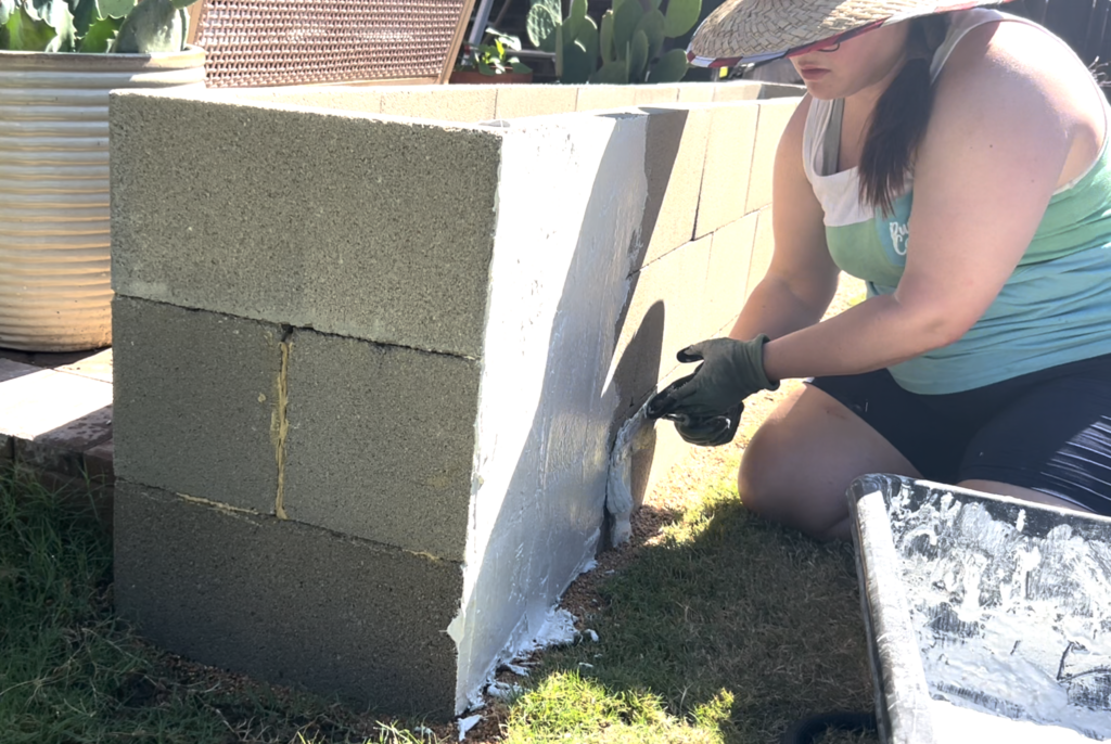 DIY Cinder block raised garden bed surface bonding cement
